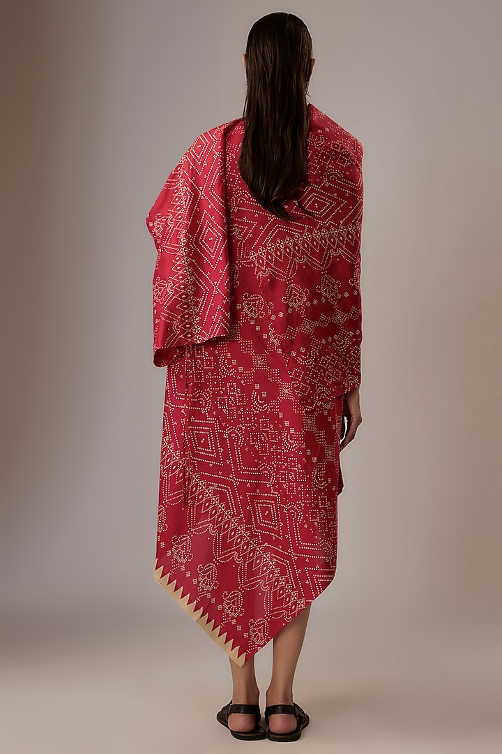 Valentine Red Silk Block Printed Draped Vacation Dress by Divyam Mehta at Pernia's Pop Up Shop