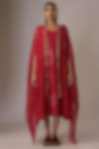 Valentine Red Mulberry Silk Handmade Bandhani Jacket Dress by Divyam Mehta at Pernia's Pop Up Shop