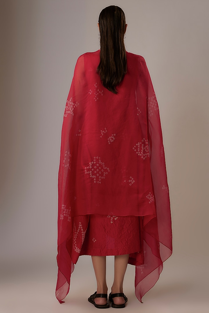 Valentine Red Mulberry Silk Handmade Bandhani Jacket Cocktail Dress by Divyam Mehta at Pernia's Pop Up Shop