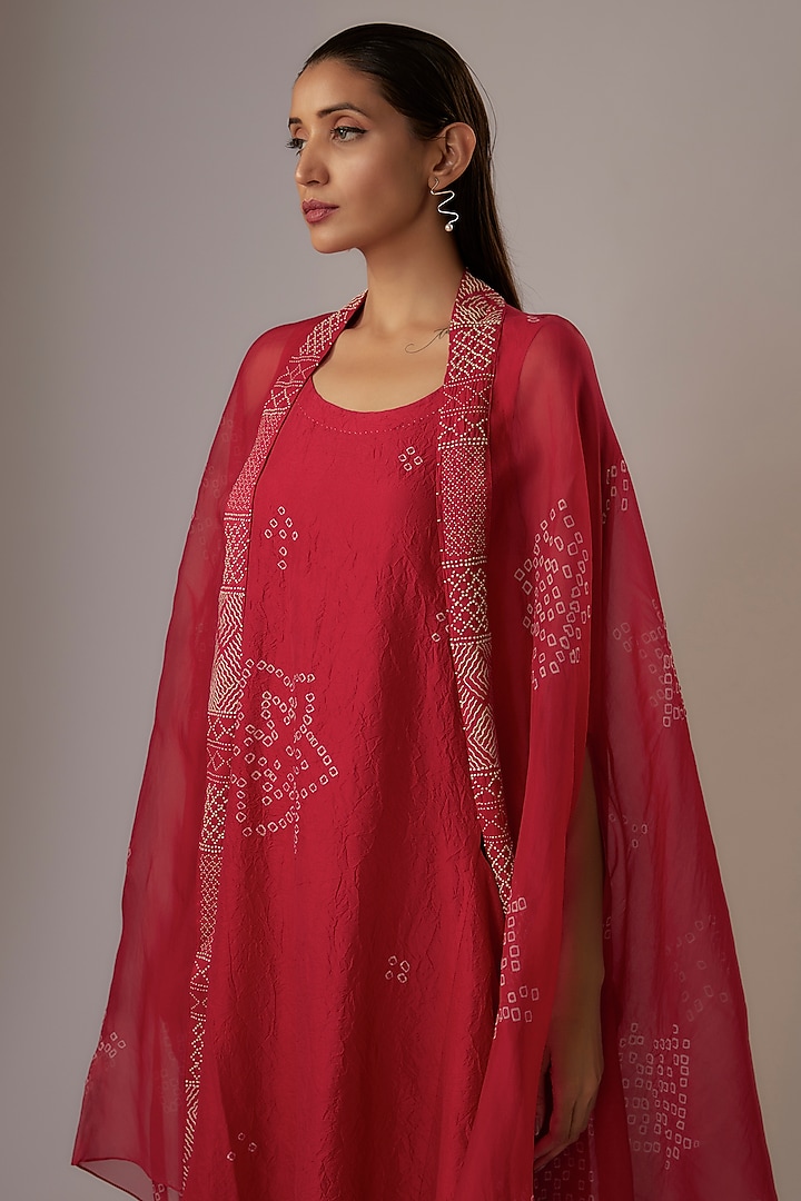 Valentine Red Mulberry Silk Handmade Bandhani Jacket Cocktail Dress by Divyam Mehta at Pernia's Pop Up Shop