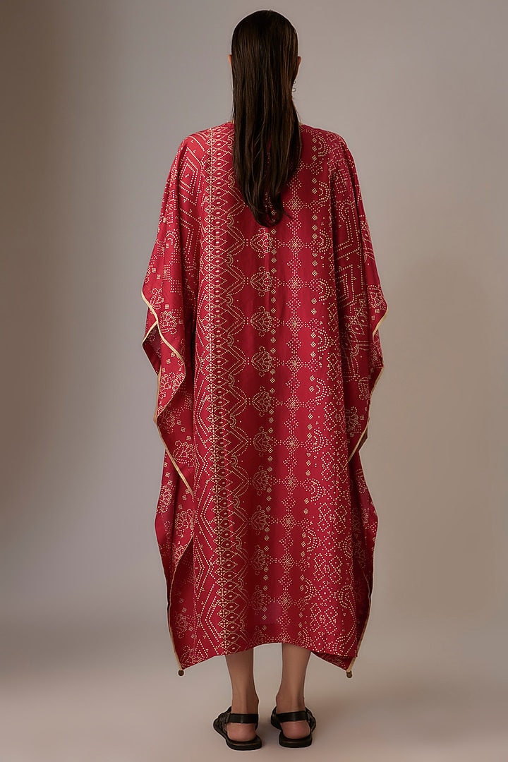 Valentine Red Mulberry Silk Block Printed Kaftan by Divyam Mehta at Pernia's Pop Up Shop