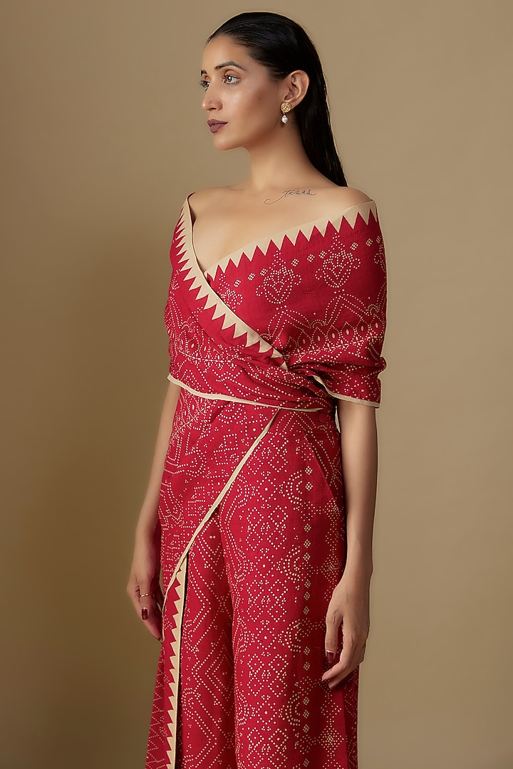Red Matka Silk Block Printed Draped Wedding Saree by Divyam Mehta at Pernia's Pop Up Shop