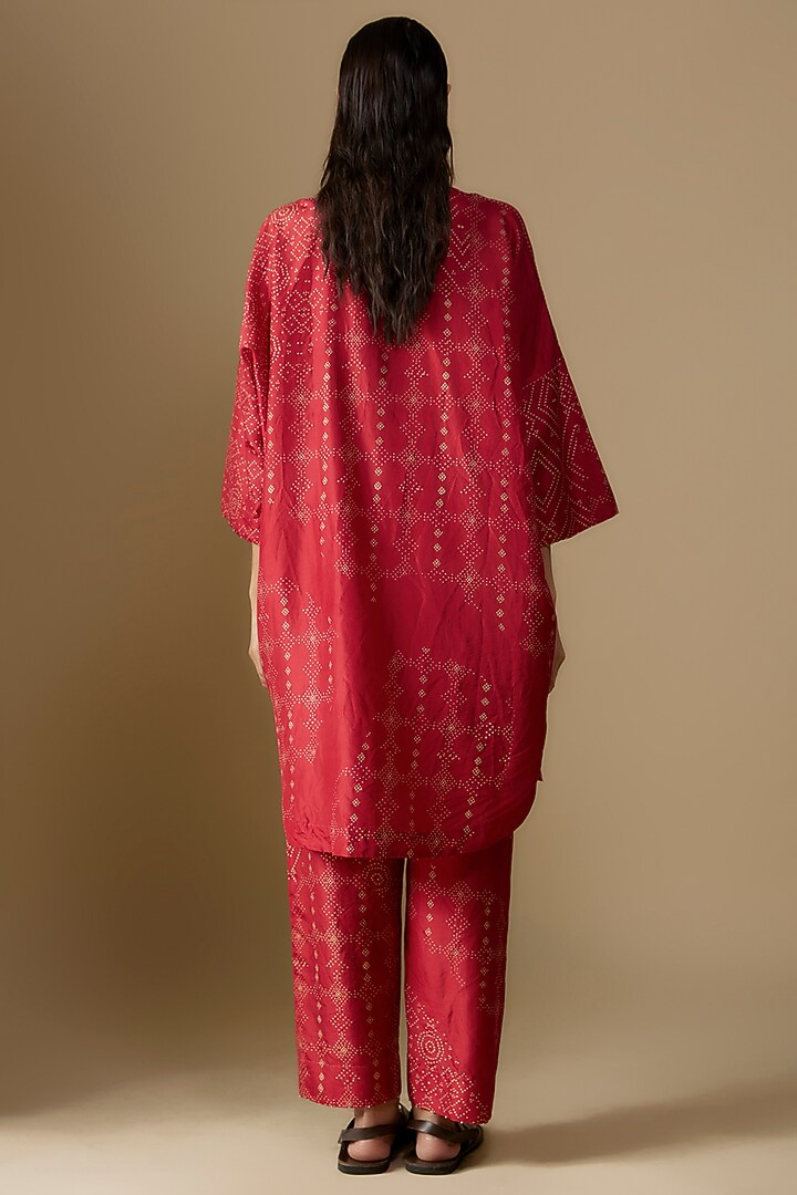 Red Mulberry Silk Block Printed Co-Ord Set by Divyam Mehta at Pernia's Pop Up Shop