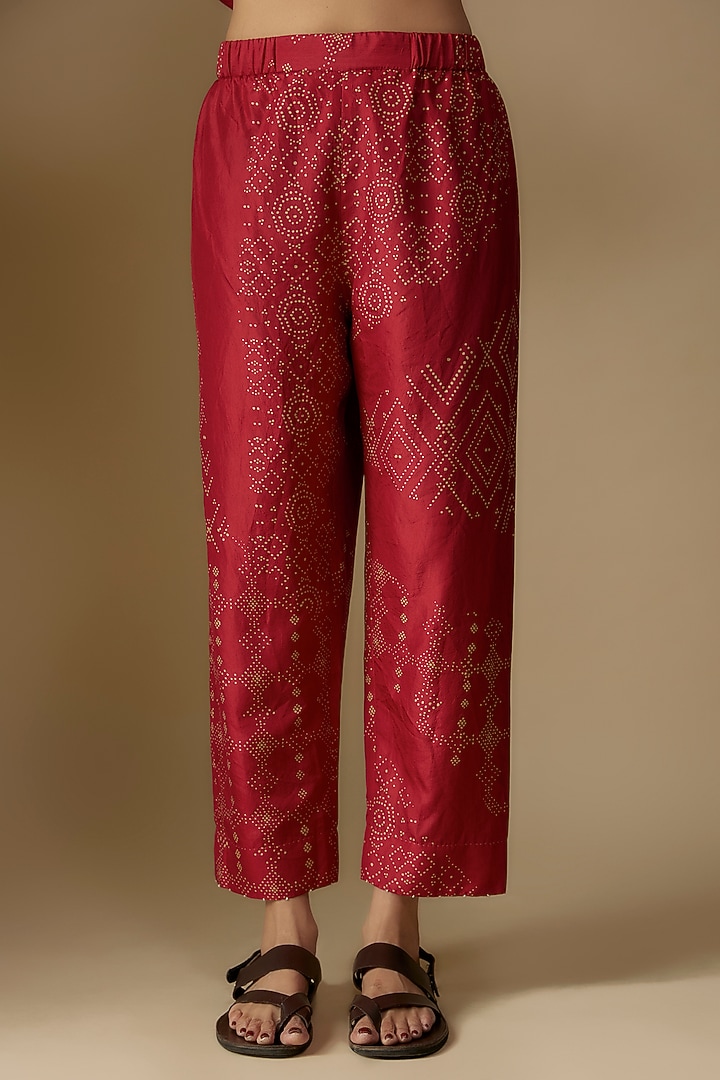 Red Mulberry Silk Block Printed Co-Ord Set by Divyam Mehta at Pernia's Pop Up Shop