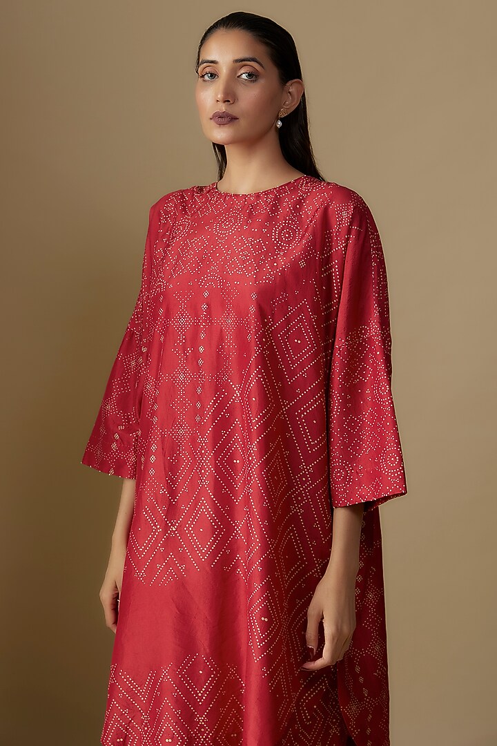 Red Mulberry Silk Block Printed Co-Ord Set by Divyam Mehta at Pernia's Pop Up Shop
