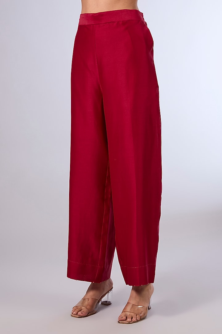 Red Mulberry Silk Kurta Set by Divyam Mehta at Pernia's Pop Up Shop
