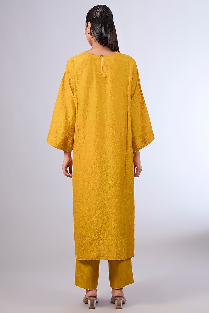 Yellow Mulberry Silk Kurta Set by Divyam Mehta at Pernia's Pop Up Shop
