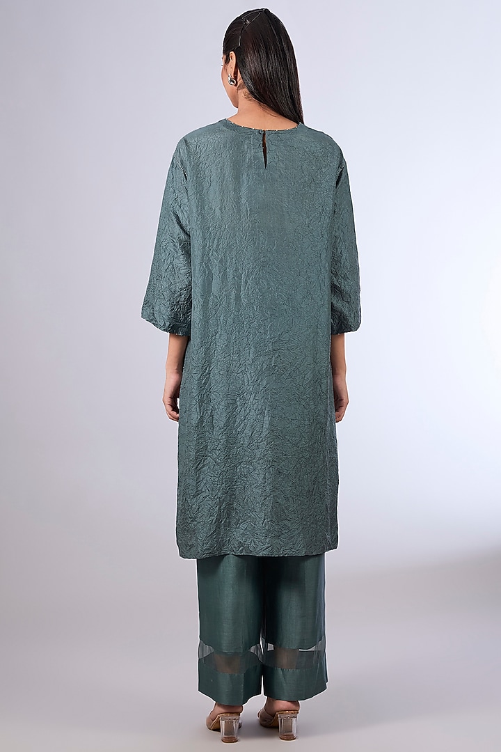 Blue Mulberry Silk Kurta Set by Divyam Mehta at Pernia's Pop Up Shop