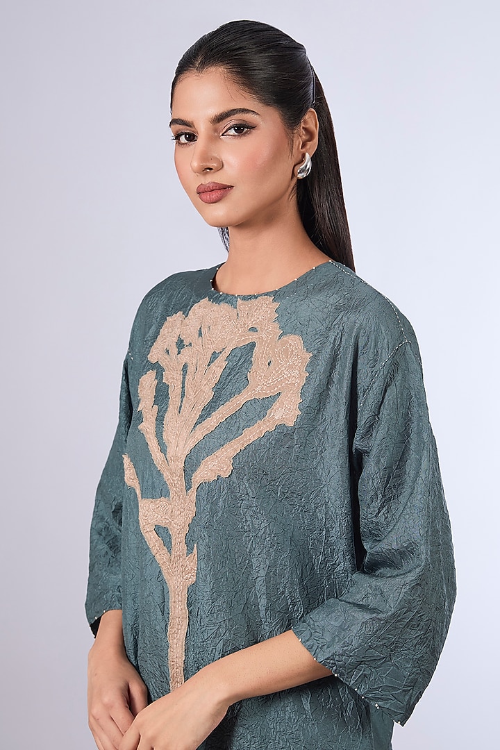 Blue Mulberry Silk Kurta Set by Divyam Mehta at Pernia's Pop Up Shop