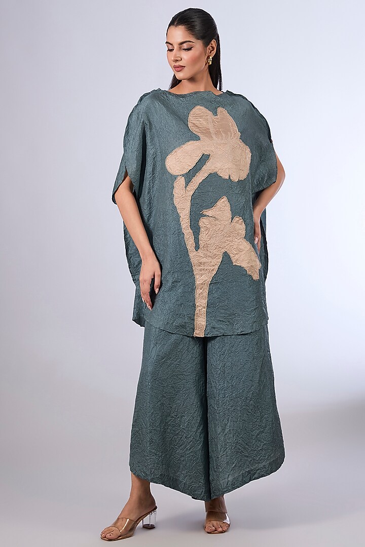 Blue Mulberry Silk Co-Ord Set by Divyam Mehta at Pernia's Pop Up Shop