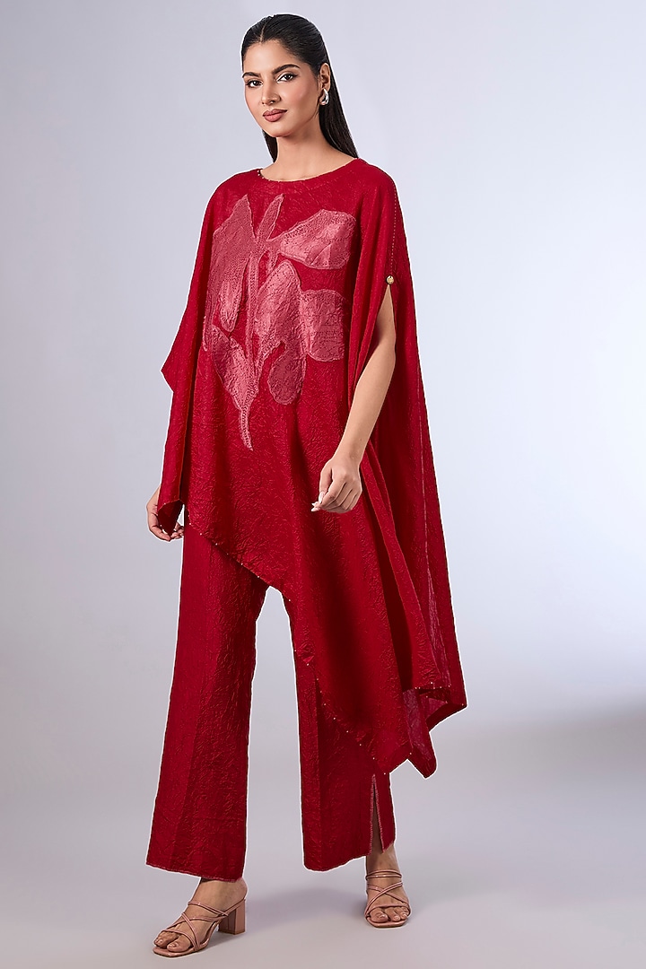 Red Mulberry Silk Co-Ord Set by Divyam Mehta at Pernia's Pop Up Shop