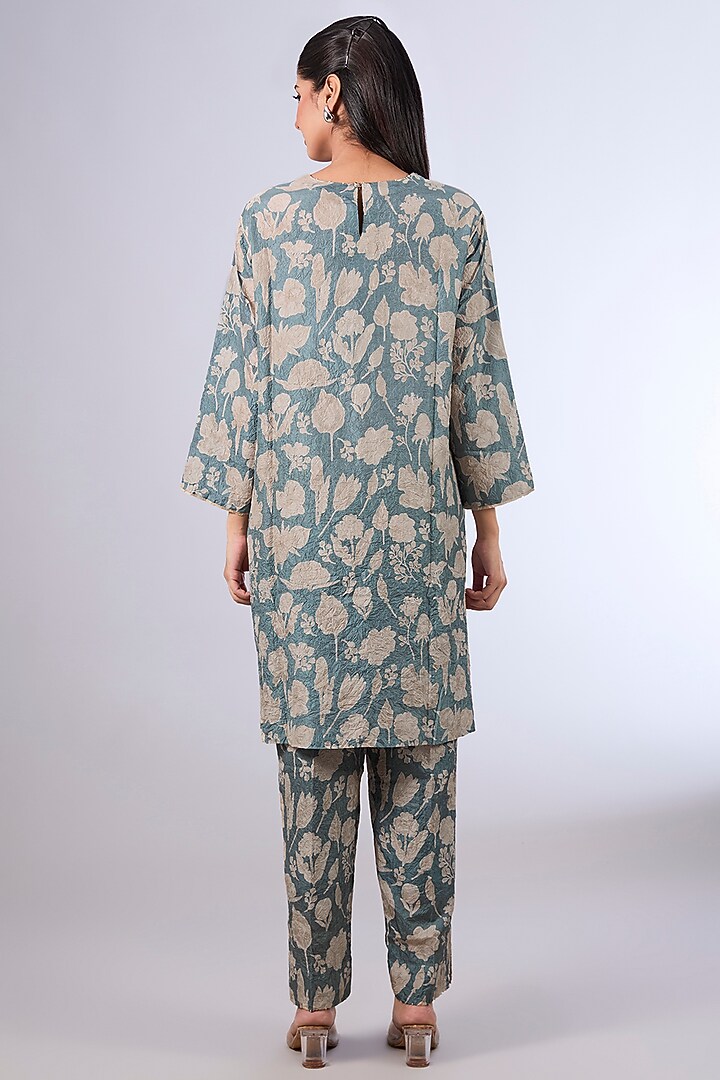 Blue Mulberry Silk Kurta Set by Divyam Mehta at Pernia's Pop Up Shop