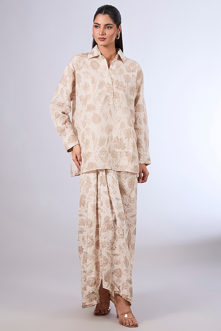 Ivory Mulberry Silk Co-Ord Set by Divyam Mehta at Pernia's Pop Up Shop