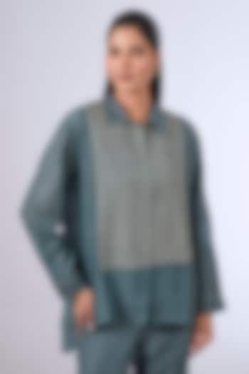 Blue Mulberry Silk Shirt by Divyam Mehta at Pernia's Pop Up Shop