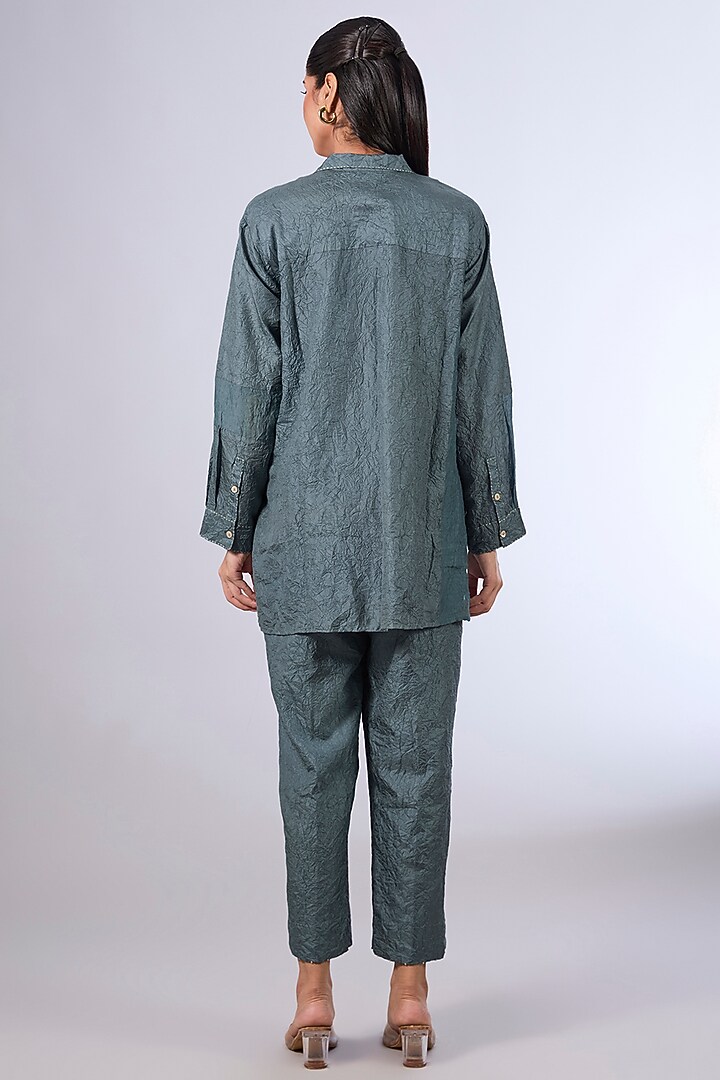 Blue Mulberry Silk Shirt by Divyam Mehta at Pernia's Pop Up Shop