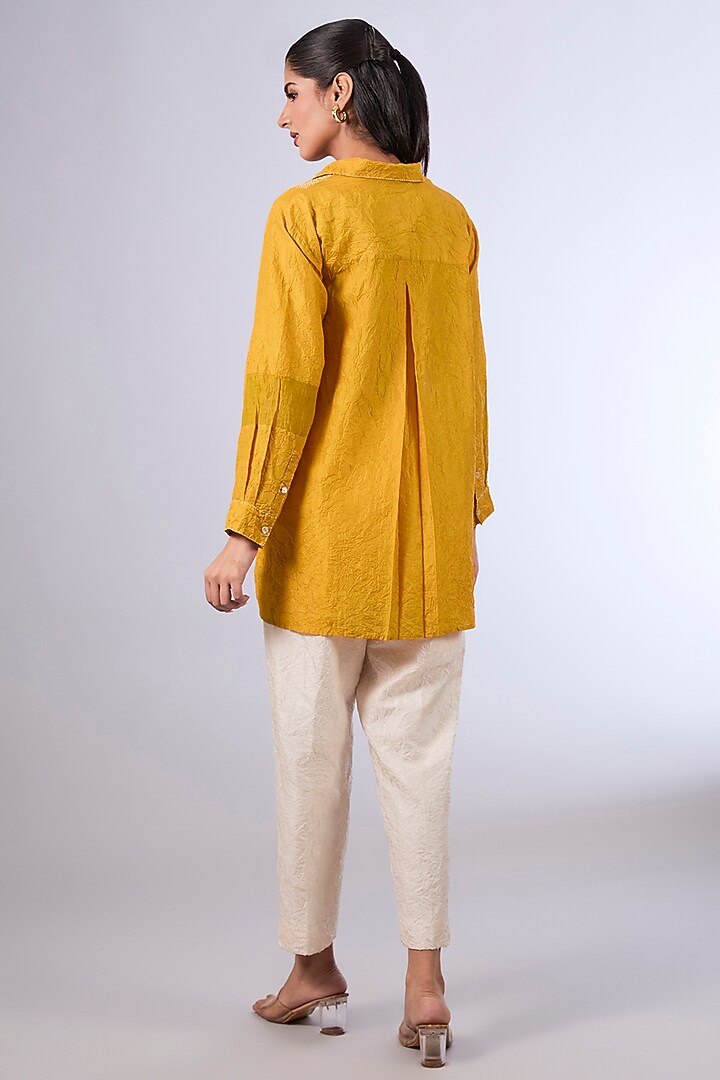 Yellow Mulberry Silk Shirt by Divyam Mehta at Pernia's Pop Up Shop