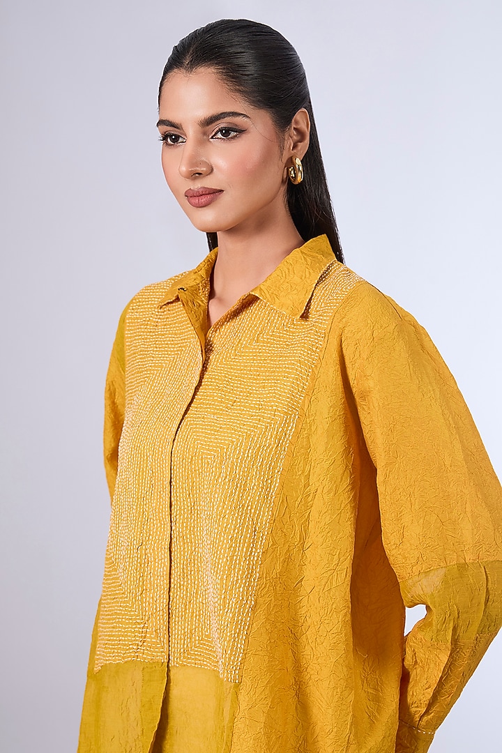 Yellow Mulberry Silk Shirt by Divyam Mehta at Pernia's Pop Up Shop