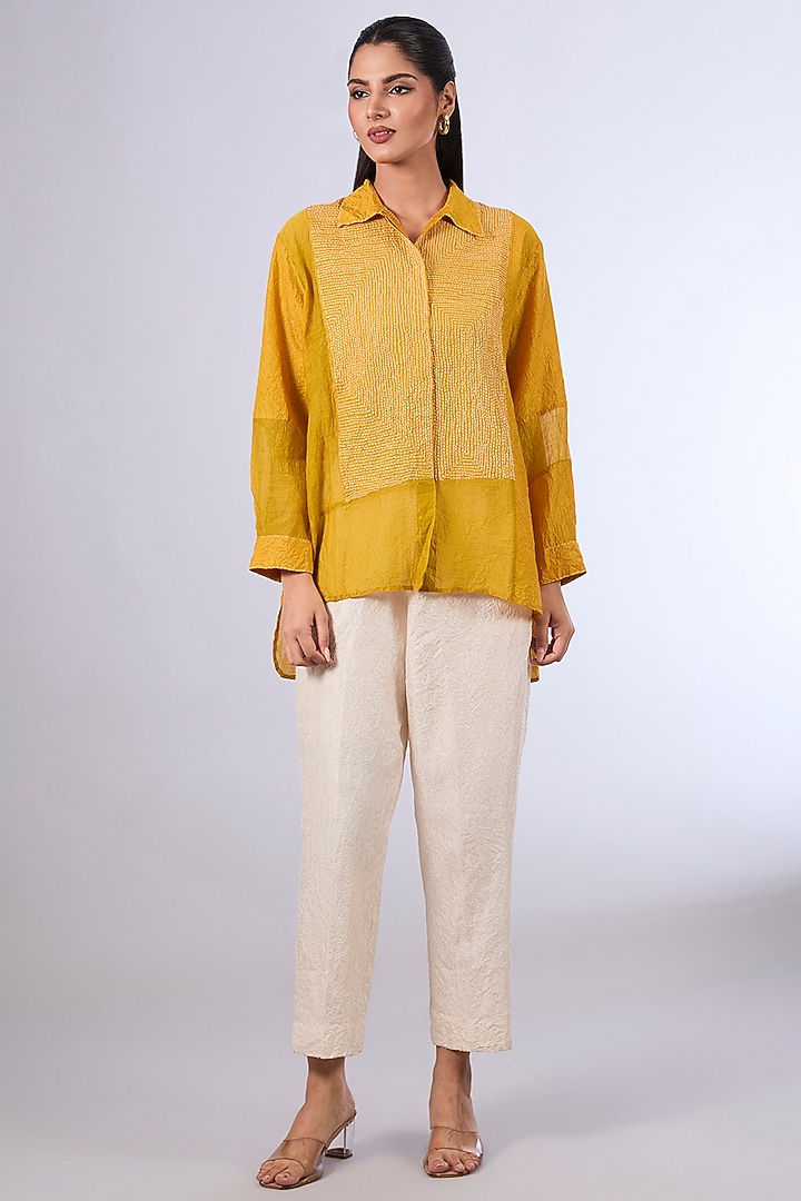 Yellow Mulberry Silk Shirt by Divyam Mehta at Pernia's Pop Up Shop