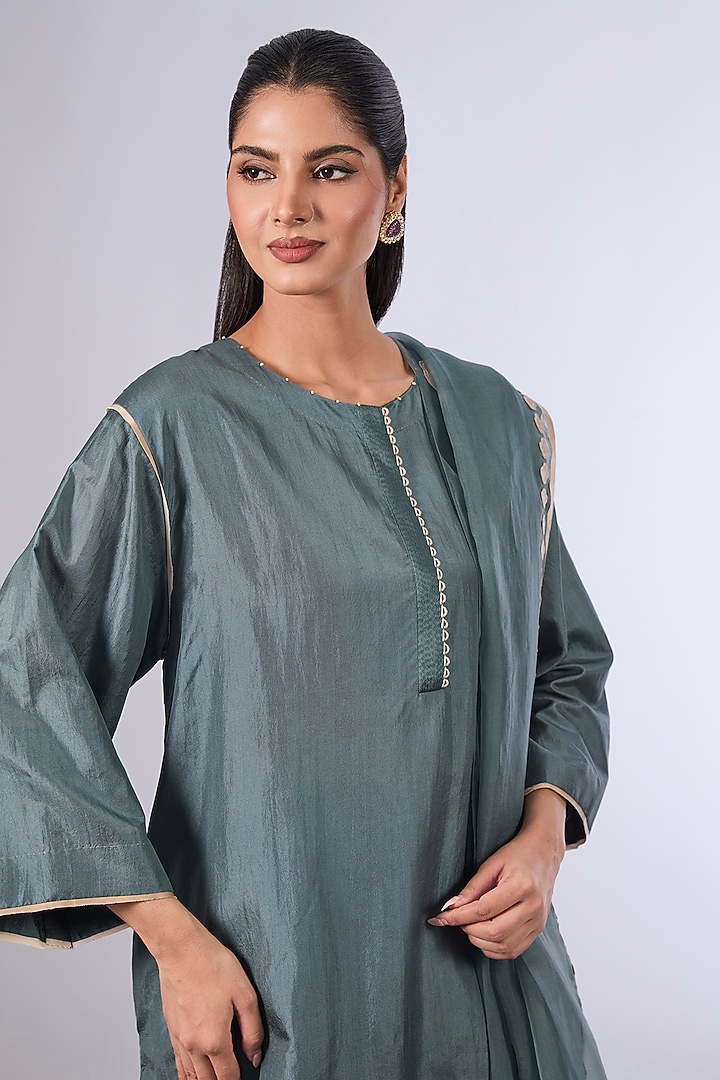 Blue Mulberry Silk Kurta Set by Divyam Mehta at Pernia's Pop Up Shop