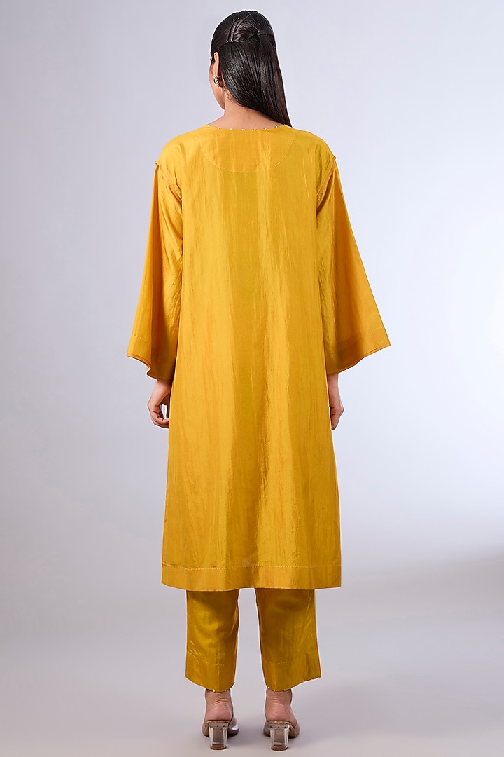 Yellow Mulberry Silk Kurta Set by Divyam Mehta at Pernia's Pop Up Shop