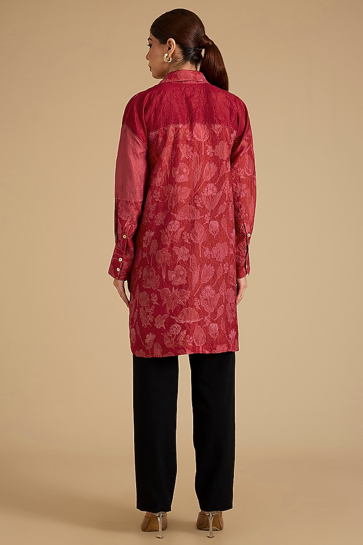 Red Mulberry Silk Long Shirt by Divyam Mehta at Pernia's Pop Up Shop