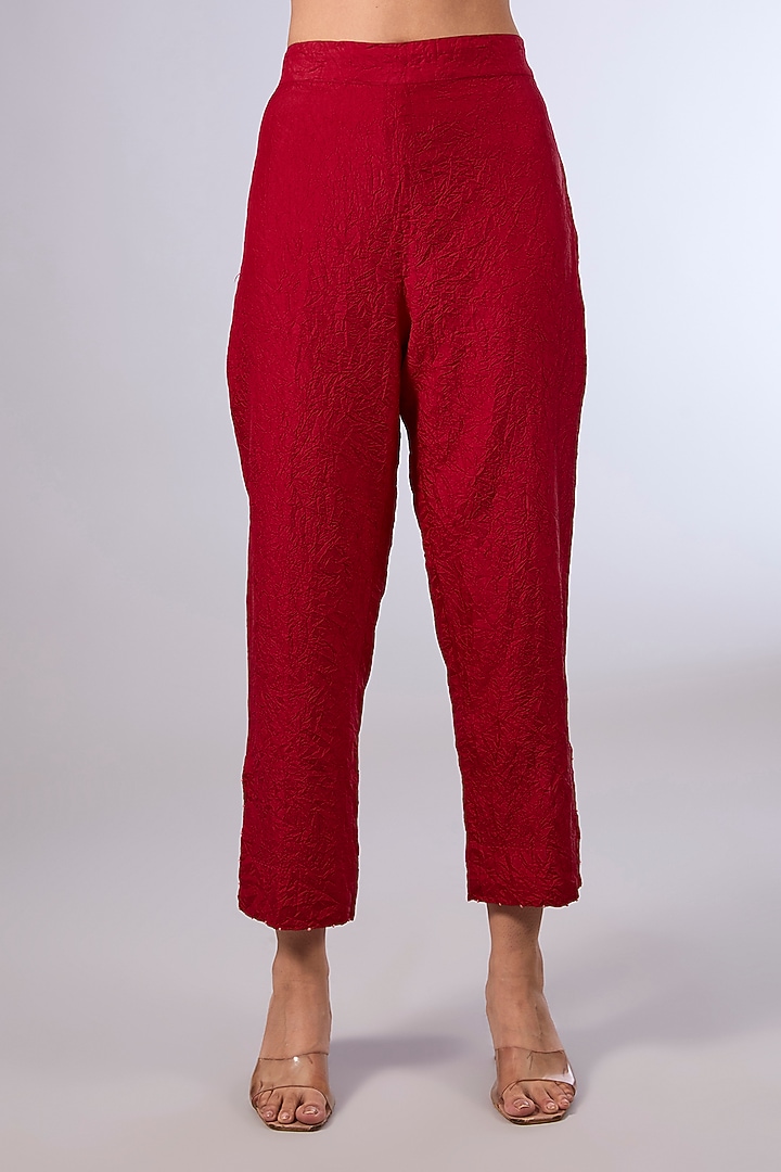 Red Mulberry Silk Kurta Set by Divyam Mehta at Pernia's Pop Up Shop