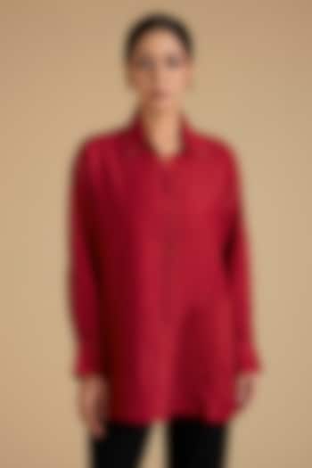 Red Mulberry Silk Shirt by Divyam Mehta at Pernia's Pop Up Shop