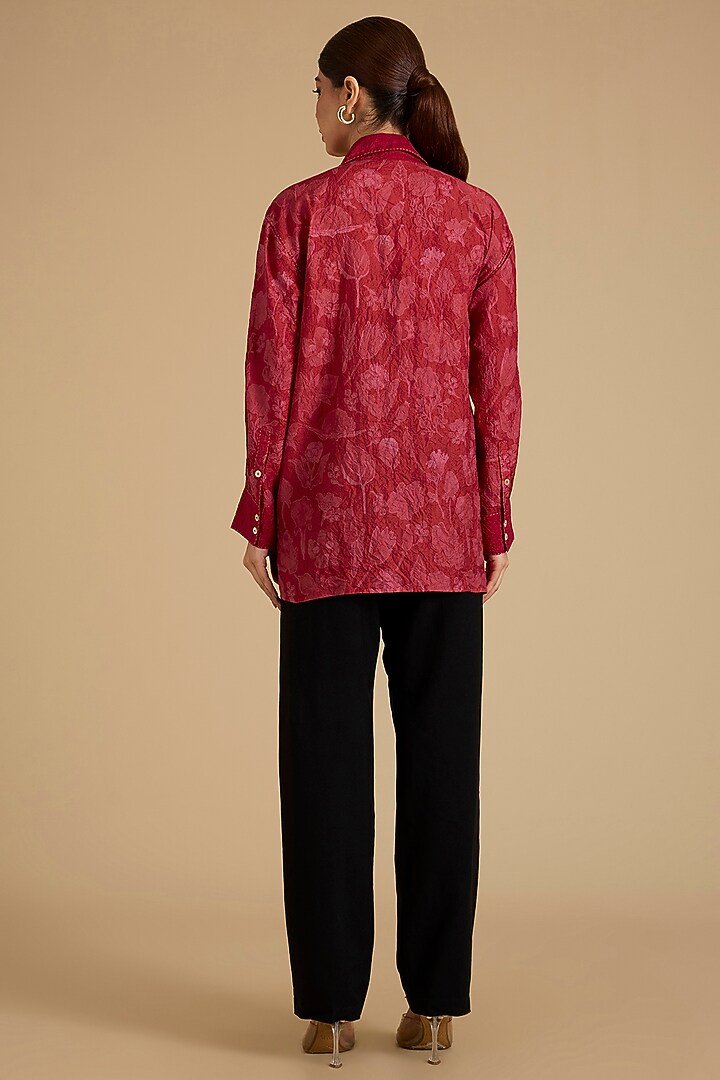 Red Mulberry Silk Shirt by Divyam Mehta at Pernia's Pop Up Shop