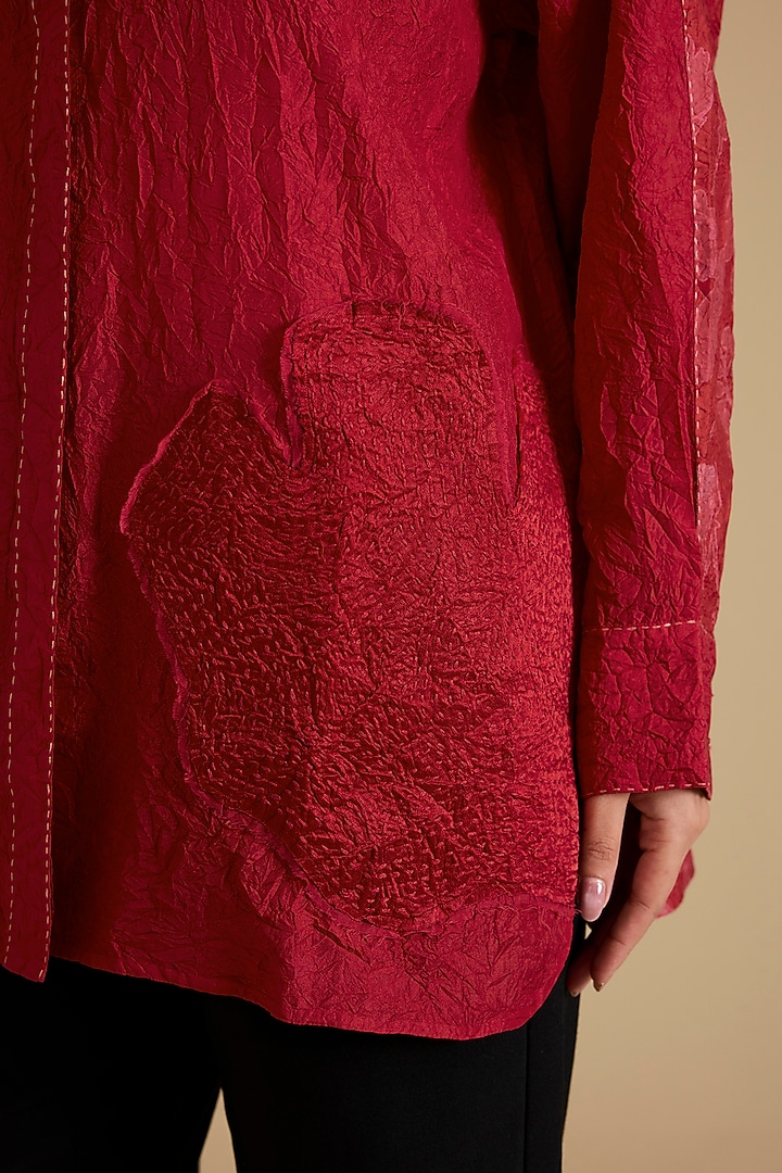 Red Mulberry Silk Shirt by Divyam Mehta at Pernia's Pop Up Shop