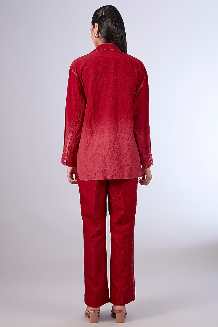Red Cotton Silk Shirt by Divyam Mehta at Pernia's Pop Up Shop