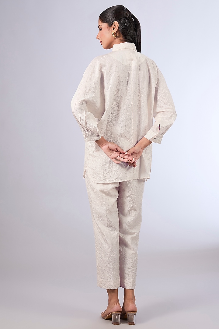 Ivory Mulberry Silk Shirt by Divyam Mehta at Pernia's Pop Up Shop
