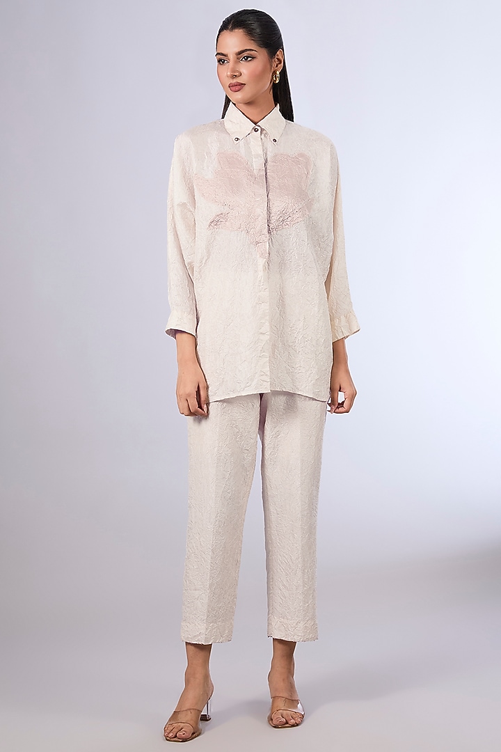 Ivory Mulberry Silk Shirt by Divyam Mehta at Pernia's Pop Up Shop