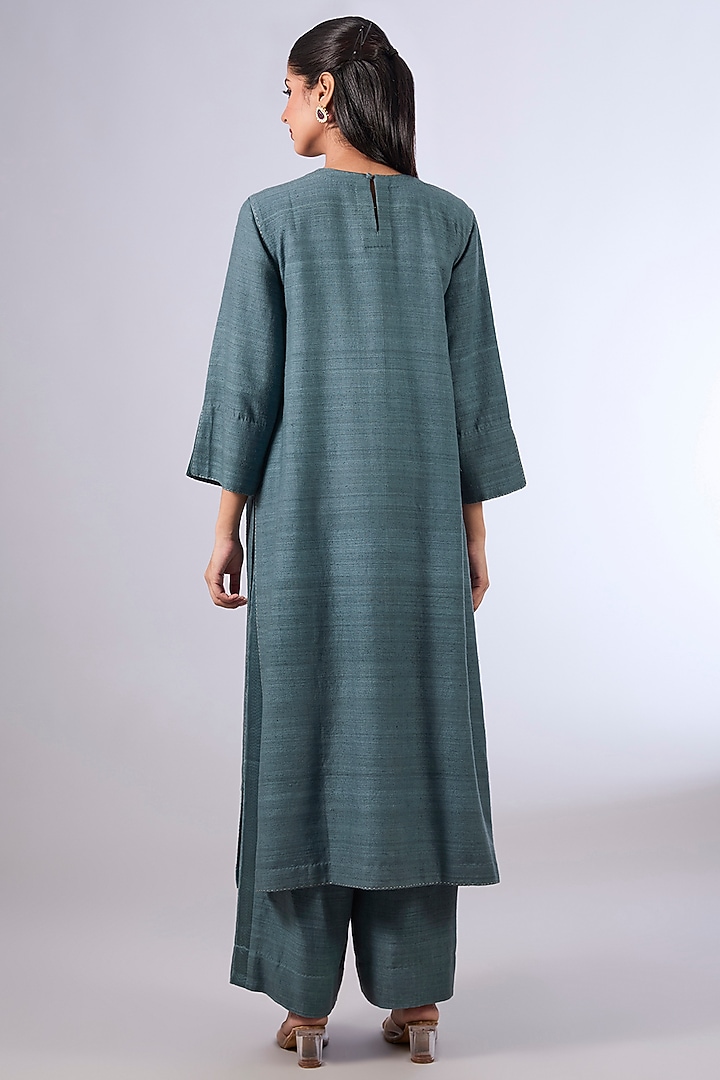 Blue Matka Silk Kurta Set by Divyam Mehta at Pernia's Pop Up Shop