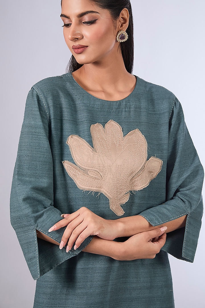 Blue Matka Silk Kurta Set by Divyam Mehta at Pernia's Pop Up Shop