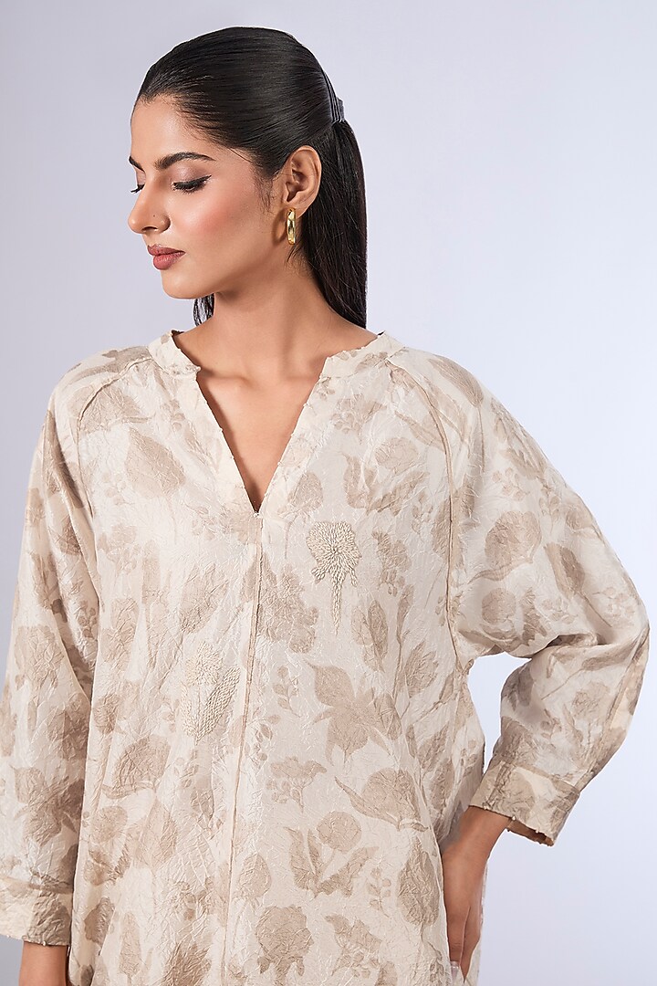 Ivory Mulberry Silk Tunic by Divyam Mehta at Pernia's Pop Up Shop