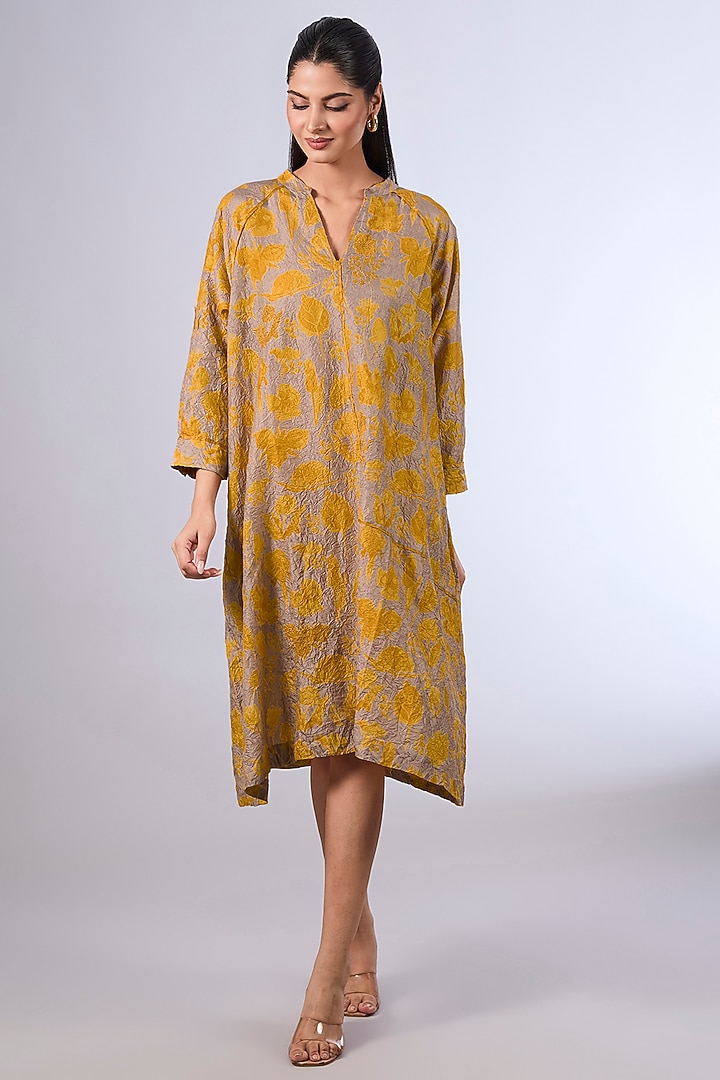 Yellow Mulberry Silk Tunic by Divyam Mehta at Pernia's Pop Up Shop