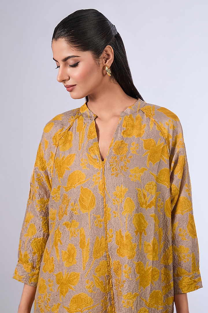 Yellow Mulberry Silk Tunic by Divyam Mehta at Pernia's Pop Up Shop
