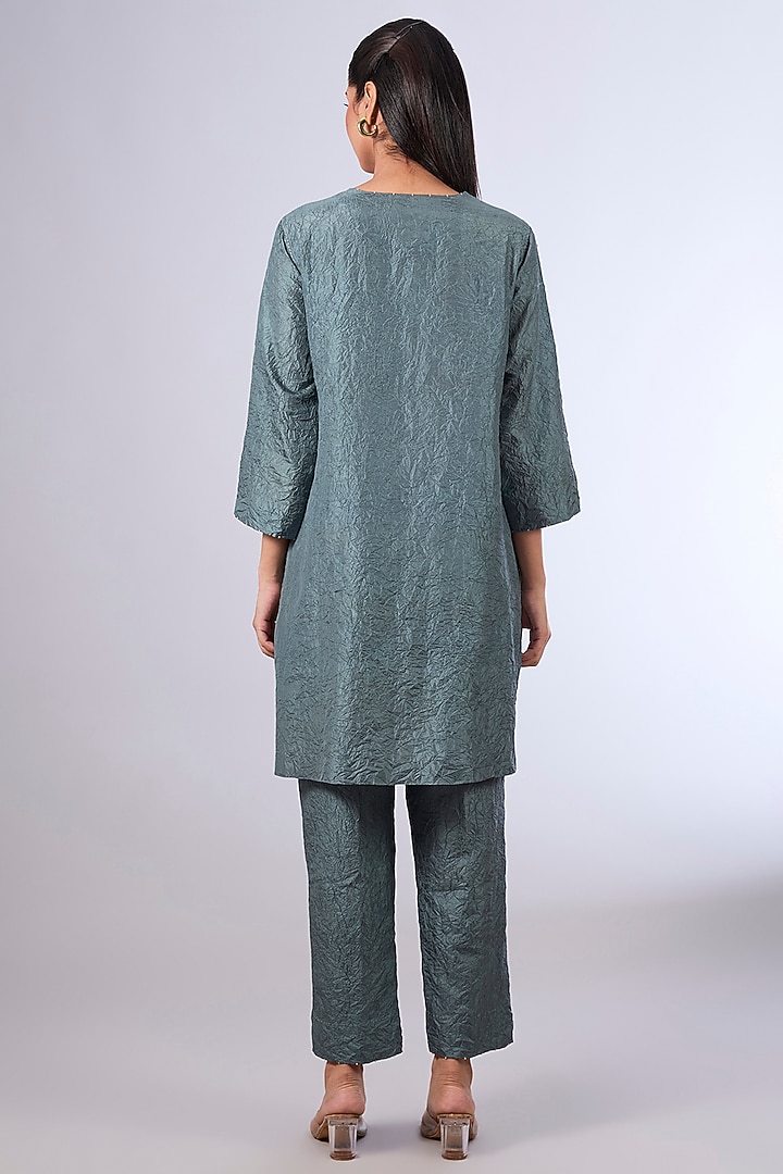 Blue Mulberry Silk Kurta Set by Divyam Mehta at Pernia's Pop Up Shop