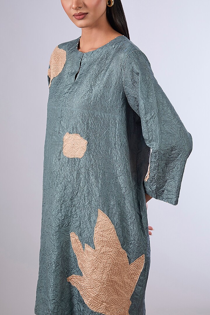 Blue Mulberry Silk Kurta Set by Divyam Mehta at Pernia's Pop Up Shop