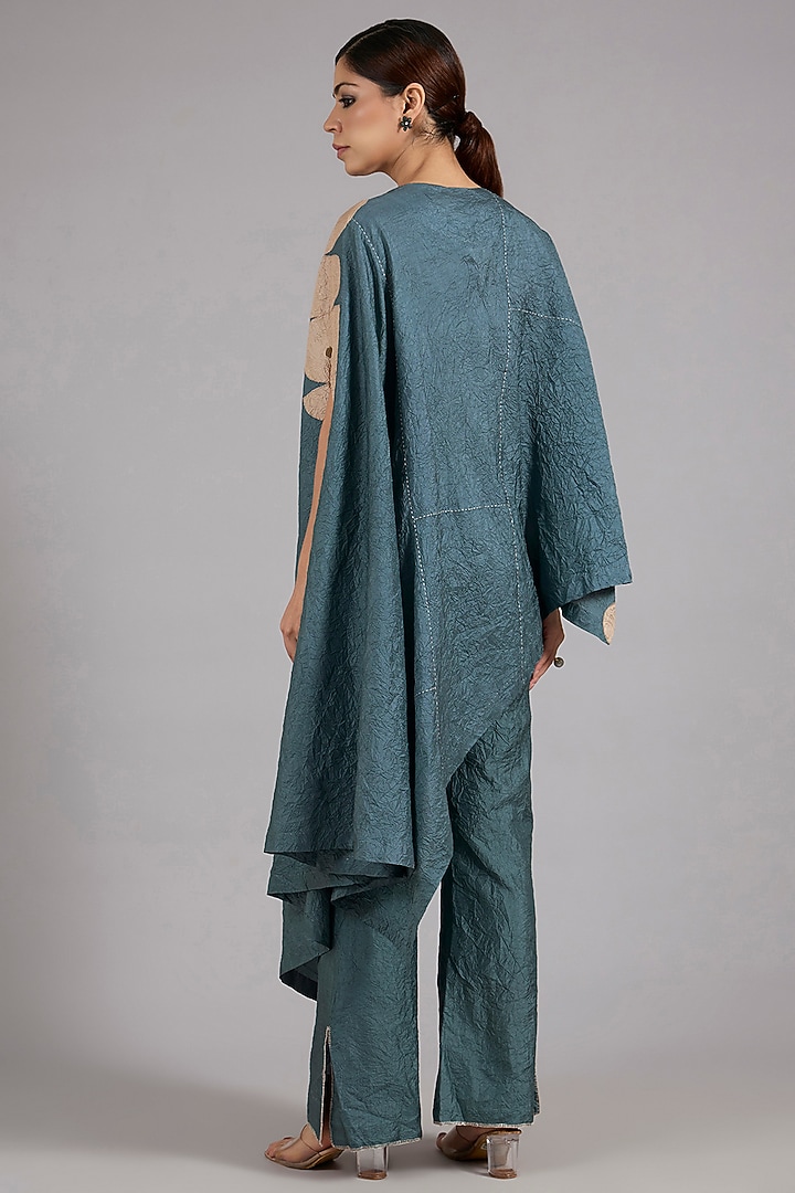 Atlantic Blue Mulberry Silk Asymmetric Co-Ord Set by Divyam Mehta at Pernia's Pop Up Shop