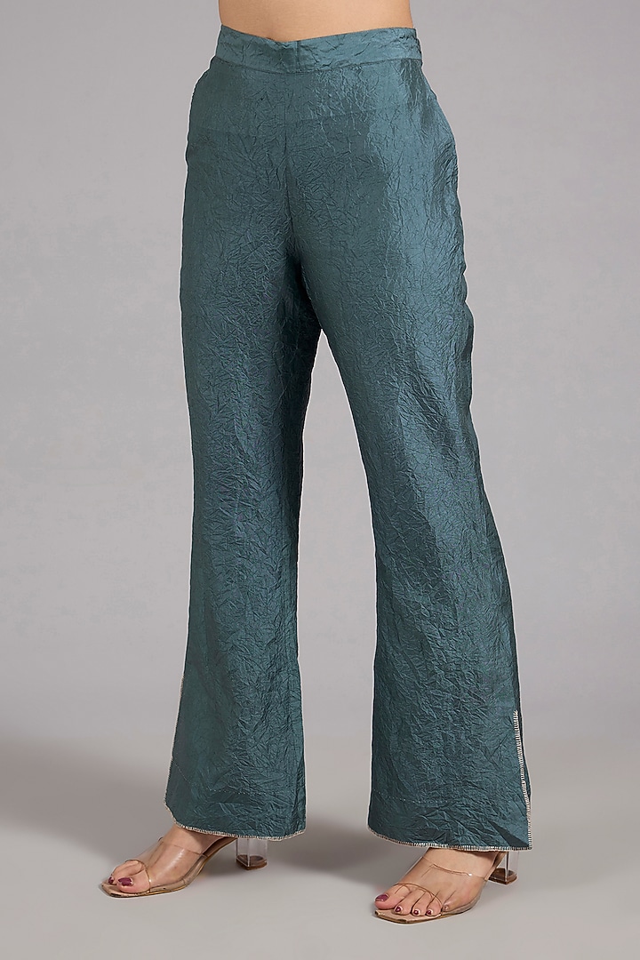 Atlantic Blue Mulberry Silk Asymmetric Co-Ord Set by Divyam Mehta at Pernia's Pop Up Shop