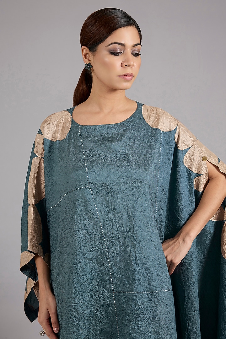 Atlantic Blue Mulberry Silk Asymmetric Co-Ord Set by Divyam Mehta at Pernia's Pop Up Shop