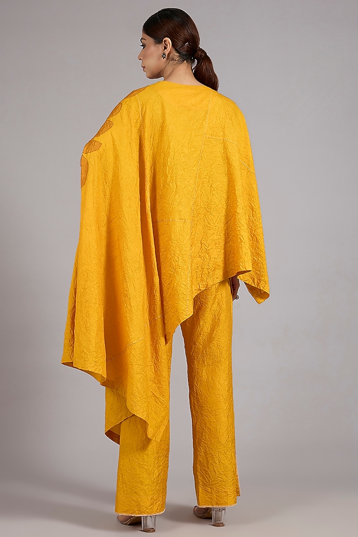 Haldi Yellow Mulberry Silk Asymmetric Co-Ord Set by Divyam Mehta at Pernia's Pop Up Shop