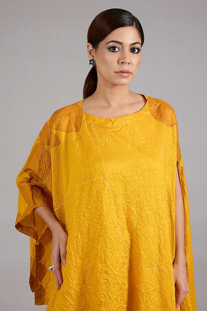 Haldi Yellow Mulberry Silk Asymmetric Co-Ord Set by Divyam Mehta at Pernia's Pop Up Shop