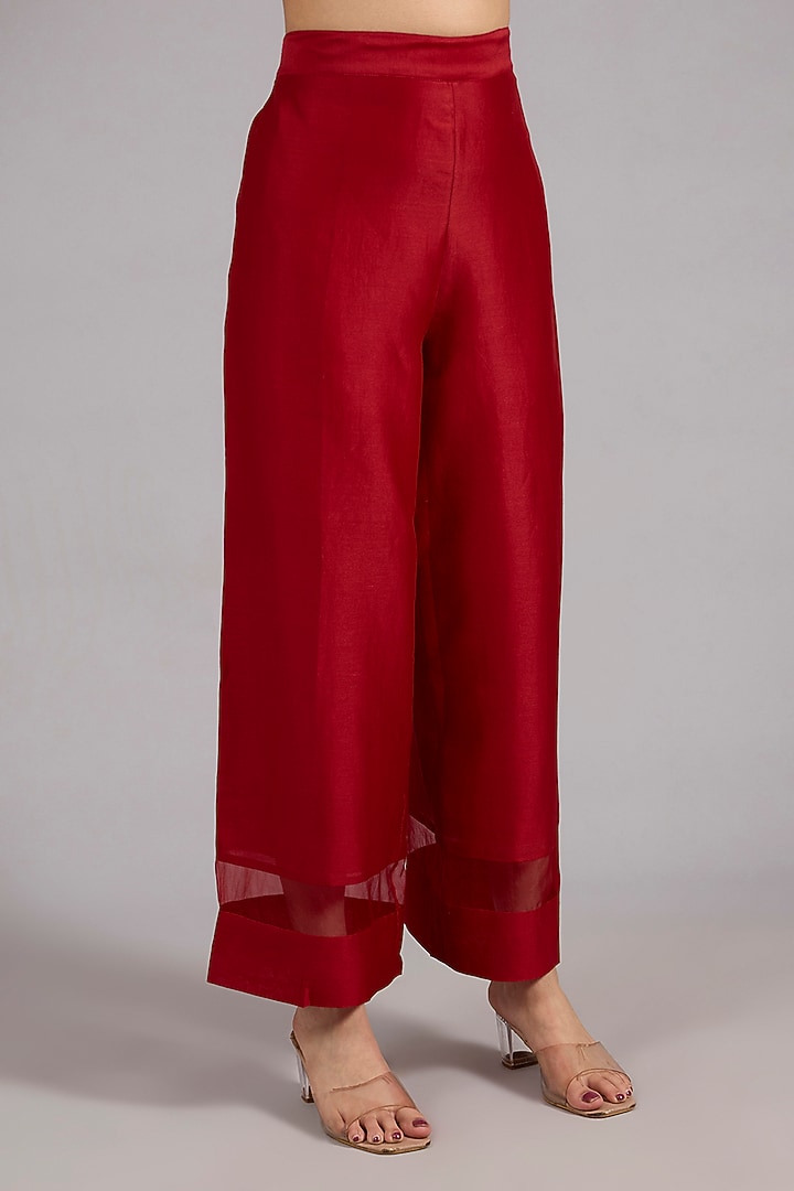 Red Mulberry Silk Patchwork Kurta Set by Divyam Mehta at Pernia's Pop Up Shop