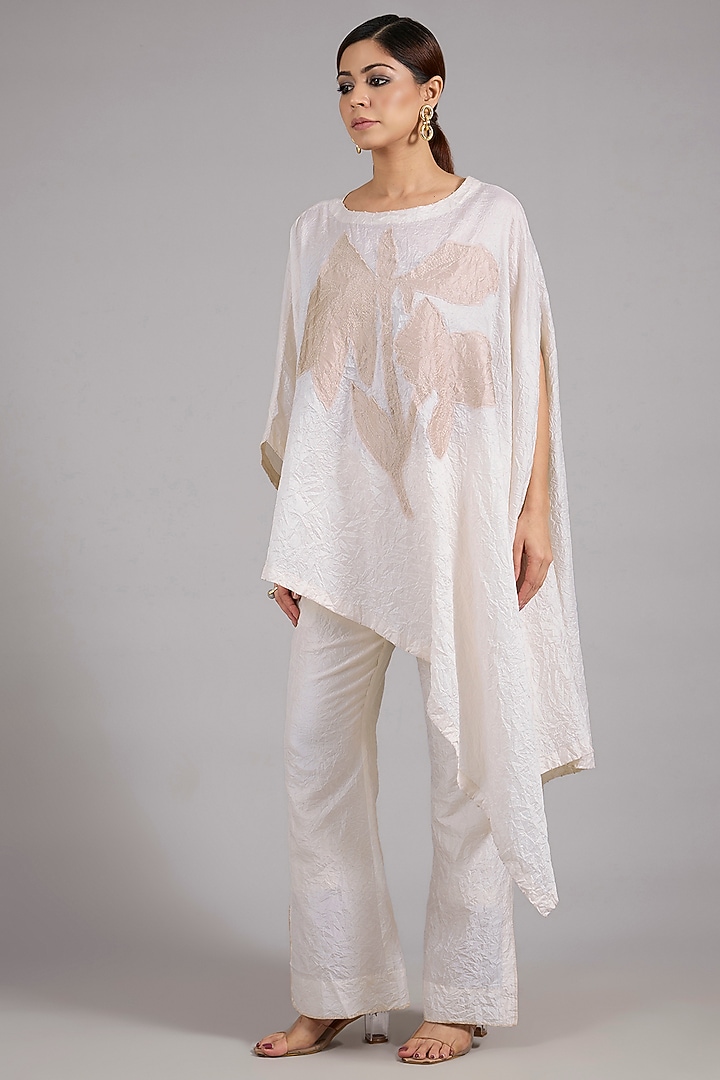 Ivory Mulberry Silk Patchwork Co-Ord Set by Divyam Mehta at Pernia's Pop Up Shop