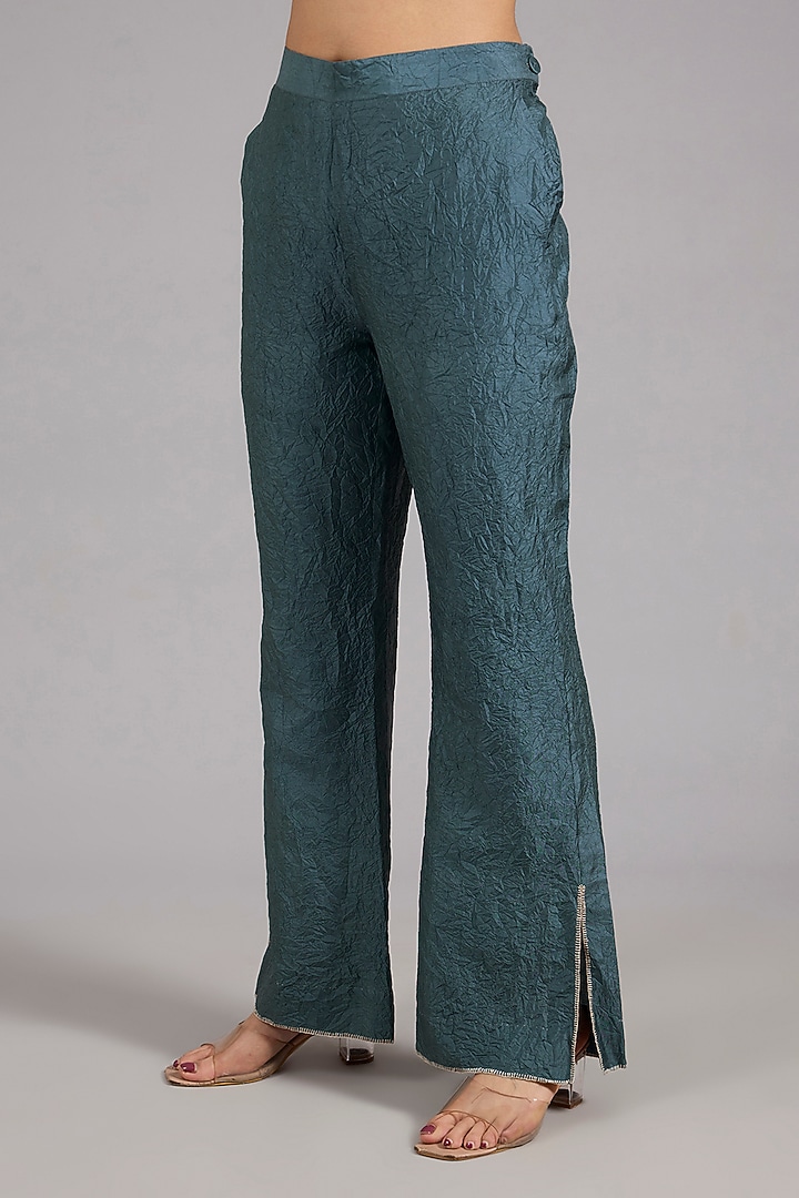 Atlantic Blue Mulberry Silk One-Shoulder Co-Ord Set by Divyam Mehta at Pernia's Pop Up Shop