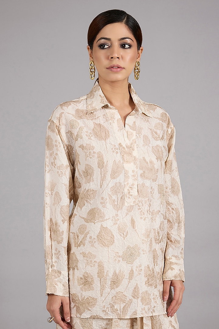 Ivory Mulberry Silk Floral Printed Co-Ord Set by Divyam Mehta at Pernia's Pop Up Shop