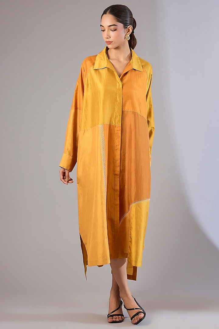 Yellow Mulberry Silk Tunic by Divyam Mehta at Pernia's Pop Up Shop
