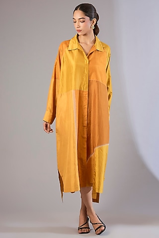 Yellow Mulberry Silk Tunic by Divyam Mehta